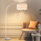 Elegant Adjustable Height Feather Arc Floor Lamp Image - 1