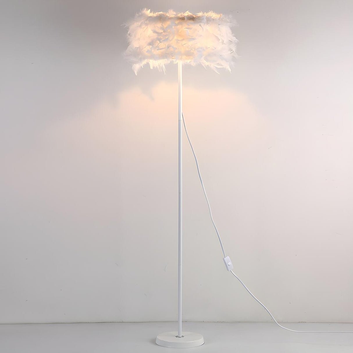 Elegant Adjustable Height Feather Arc Floor Lamp Image - 15