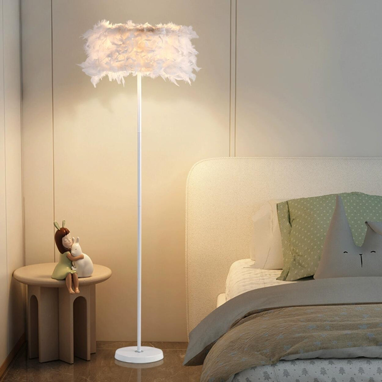 Elegant Adjustable Height Feather Arc Floor Lamp Image - 2