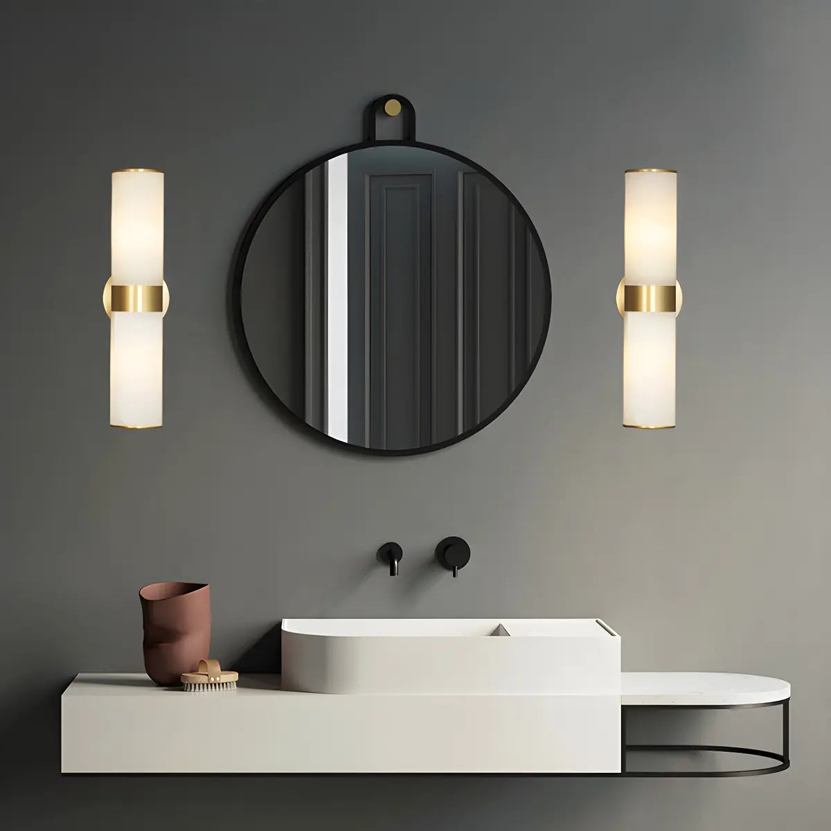 Elegant Alabaster Cylinder Brass Warm Light Wall Sconce Image - 2