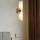 Elegant Alabaster Cylinder Brass Warm Light Wall Sconce Image - 3