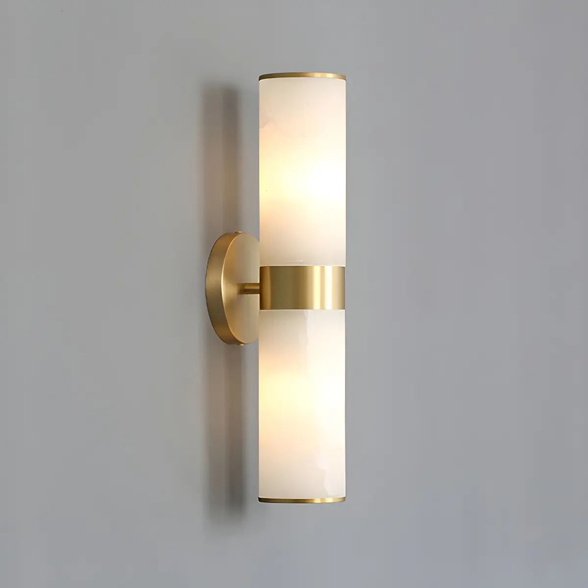 Elegant Alabaster Cylinder Brass Warm Light Wall Sconce Image - 6