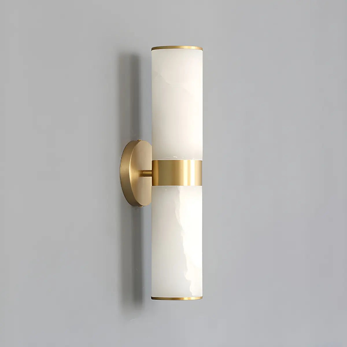 Elegant Alabaster Cylinder Brass Warm Light Wall Sconce Image - 7