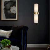 Elegant Alabaster Cylinder Brass Warm Light Wall Sconce Image - 9