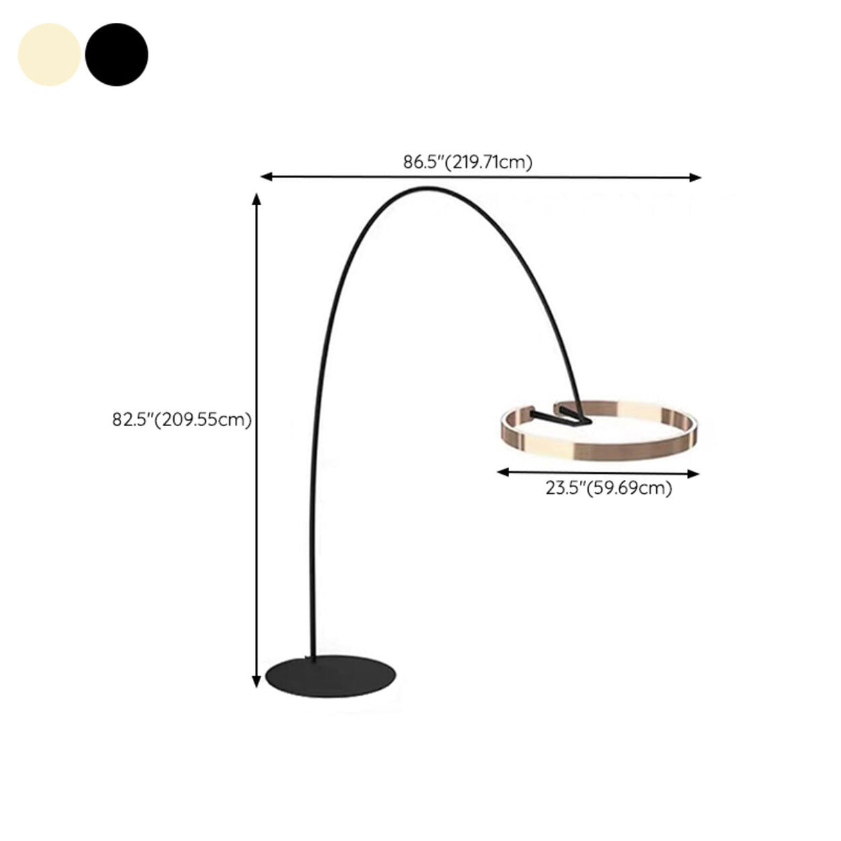 Elegant Aluminum Arc Gold Circular LED Floor Lamp 