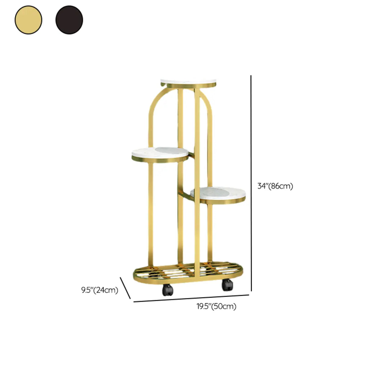 Elegant Arched Metal Round Stone Tray Rolling Plant Stand 