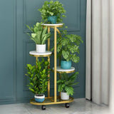 Elegant Arched Metal Round Stone Tray Rolling Plant Stand Image - 3