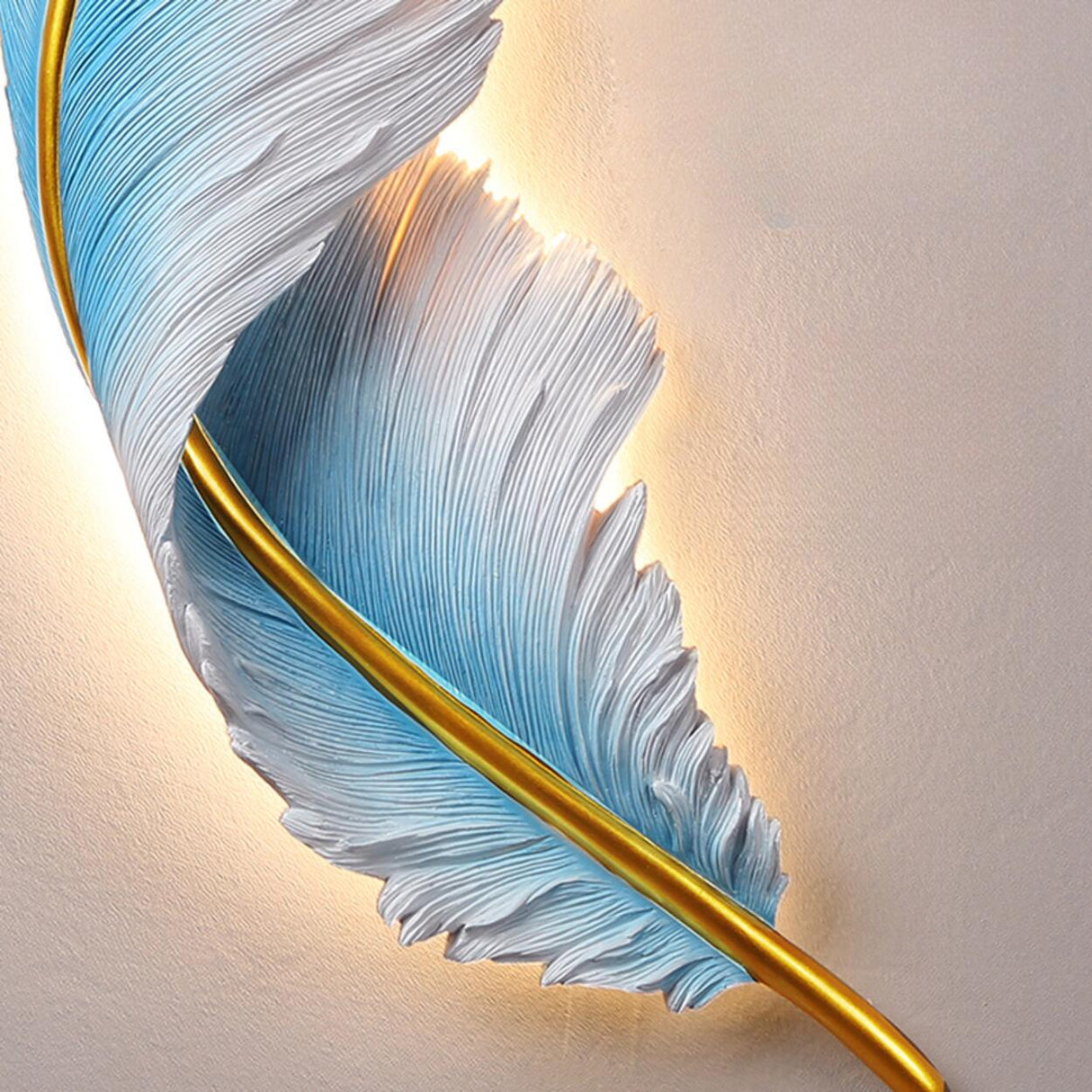 Elegant Artistic Blue Feather Wall Sconce Image - 14