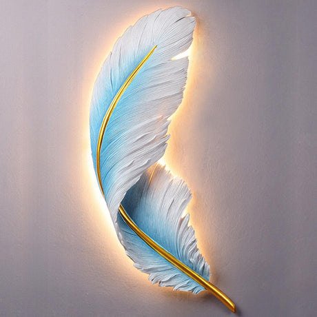 Elegant Artistic Blue Feather Wall Sconce Image - 2