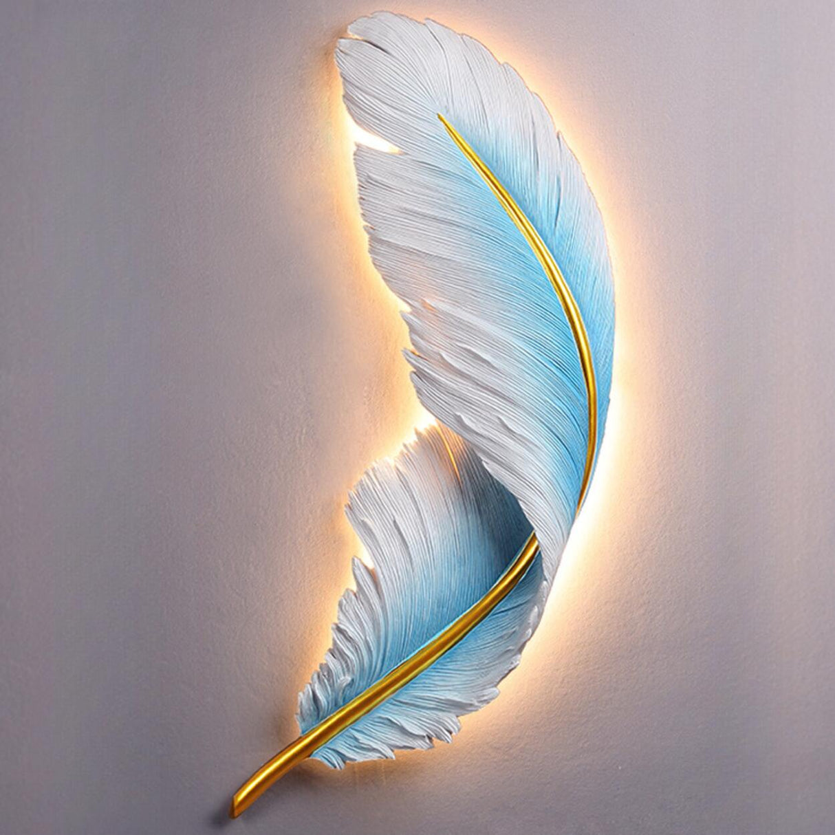 Elegant Artistic Blue Feather Wall Sconce Image - 3