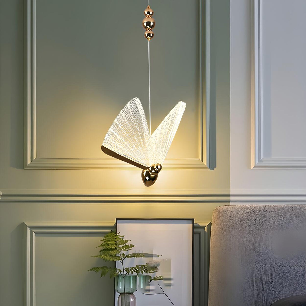 Elegant Artistic Clear Butterfly Bedroom Pendant Light Image - 1