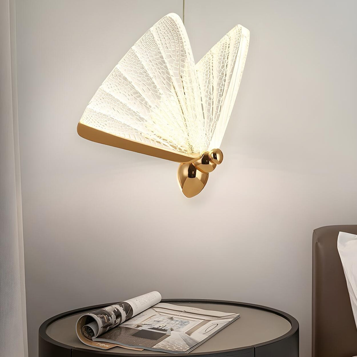 Elegant Artistic Clear Butterfly Bedroom Pendant Light Image - 12