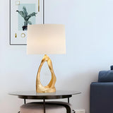 Elegant Barrel Fabric Gold Geometric Base Table Lamp Image - 3