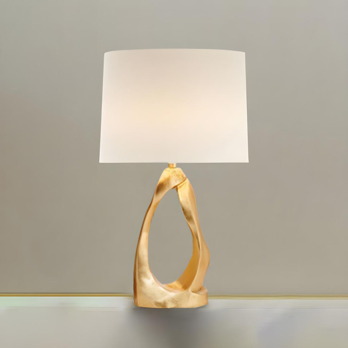 Elegant Barrel Fabric Gold Geometric Base Table Lamp Image - 7