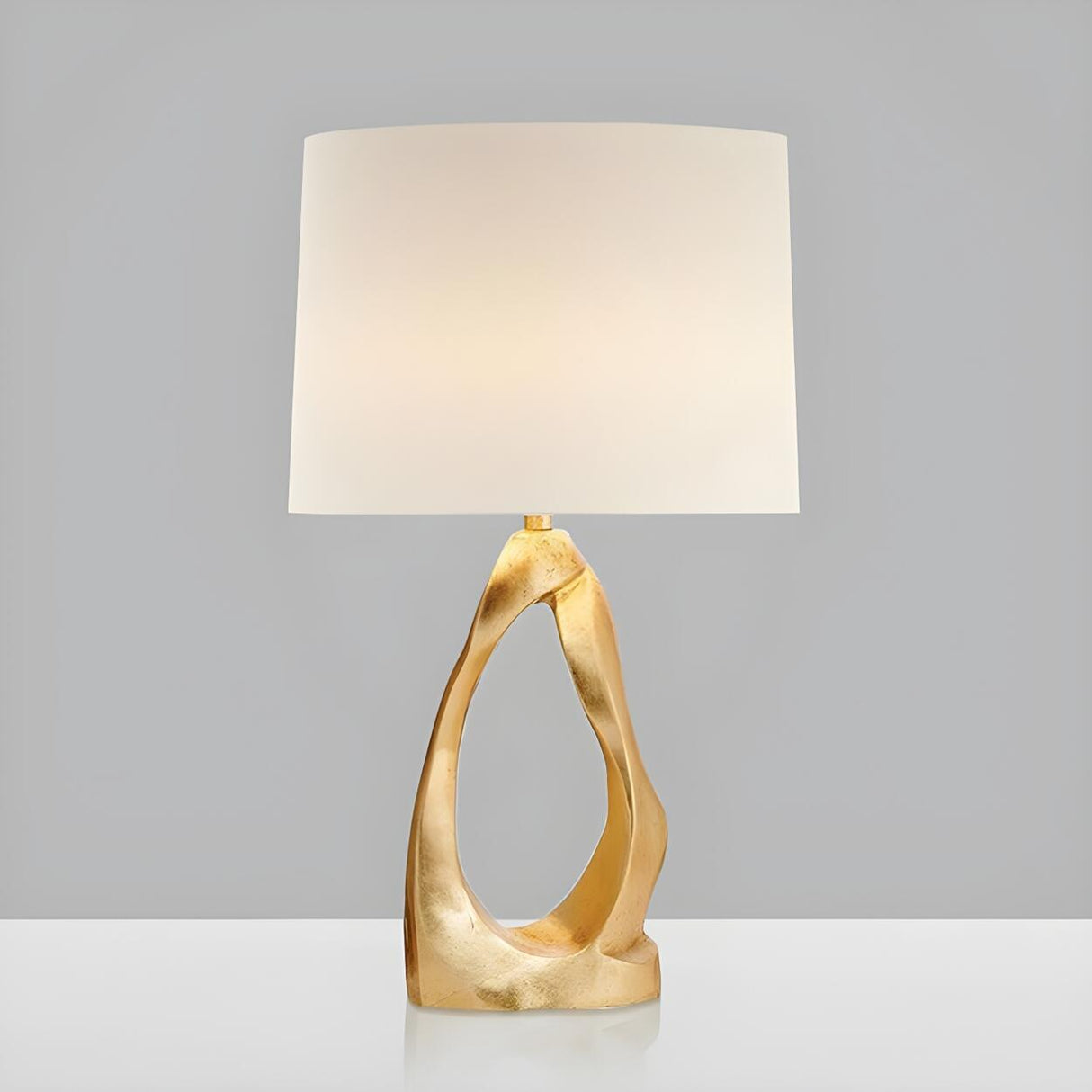 Elegant Barrel Fabric Gold Geometric Base Table Lamp Image - 8