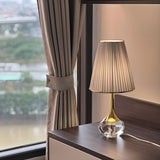 Elegant Barrel Pleated Shade Crystal Vase Table Lamp Image - 1