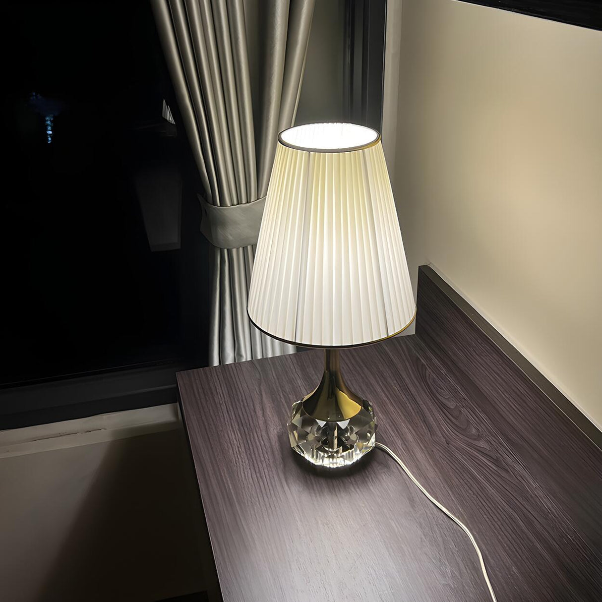 Elegant Barrel Pleated Shade Crystal Vase Table Lamp Image - 3