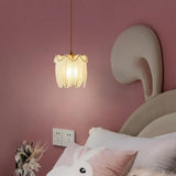 Elegant Bedroom Feather Round Glass Pendant Light Image - 3