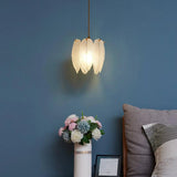 Elegant Bedroom Feather Round Glass Pendant Light Image - 5