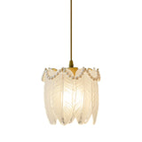 Elegant Bedroom Feather Round Glass Pendant Light Image - 6