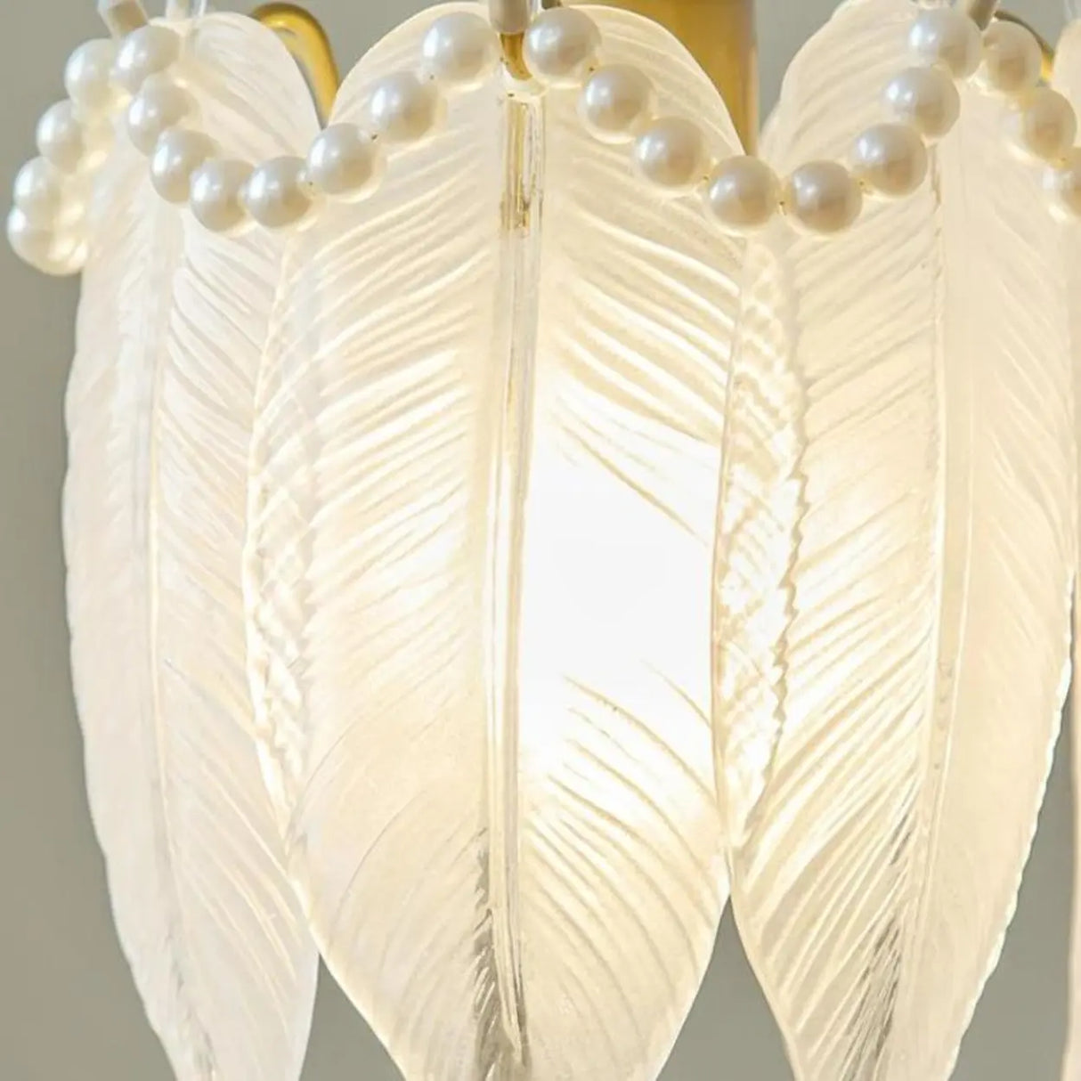 Elegant Bedroom Feather Round Glass Pendant Light Image - 8