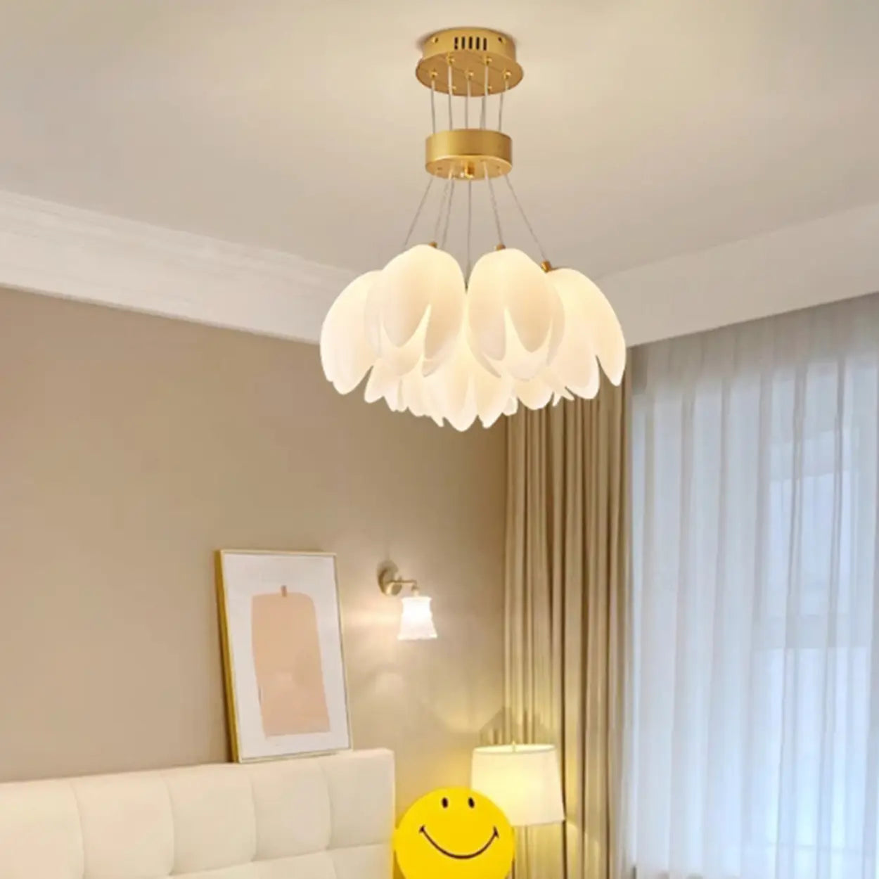 Elegant Bedroom Flower Resin Petal White Modern Chandeliers Image - 2