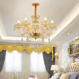 Elegant Bedroom Gold Crystal Pendant Candelabra Chandelier Image - 1