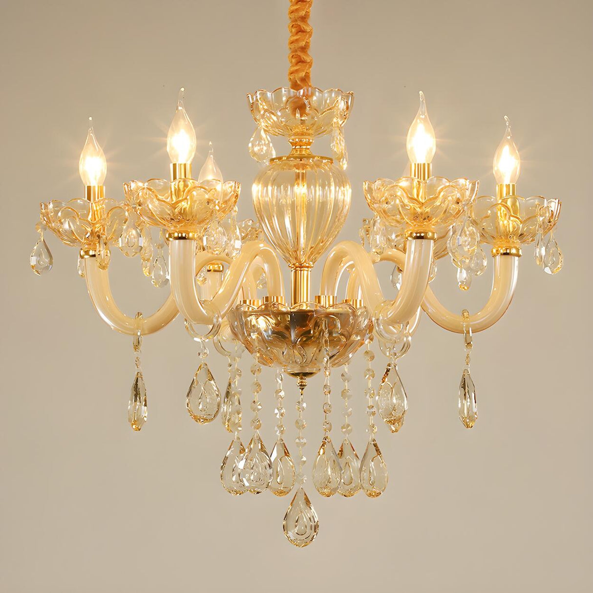 Elegant Bedroom Gold Crystal Pendant Candelabra Chandelier Image - 2