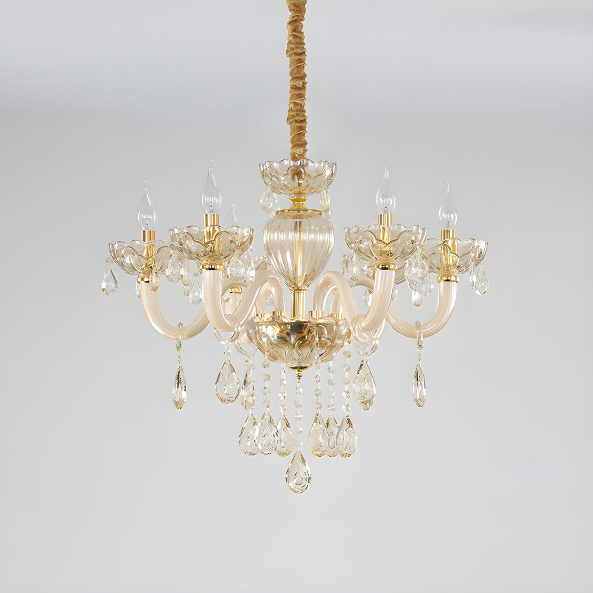 Elegant Bedroom Gold Crystal Pendant Candelabra Chandelier Image - 3