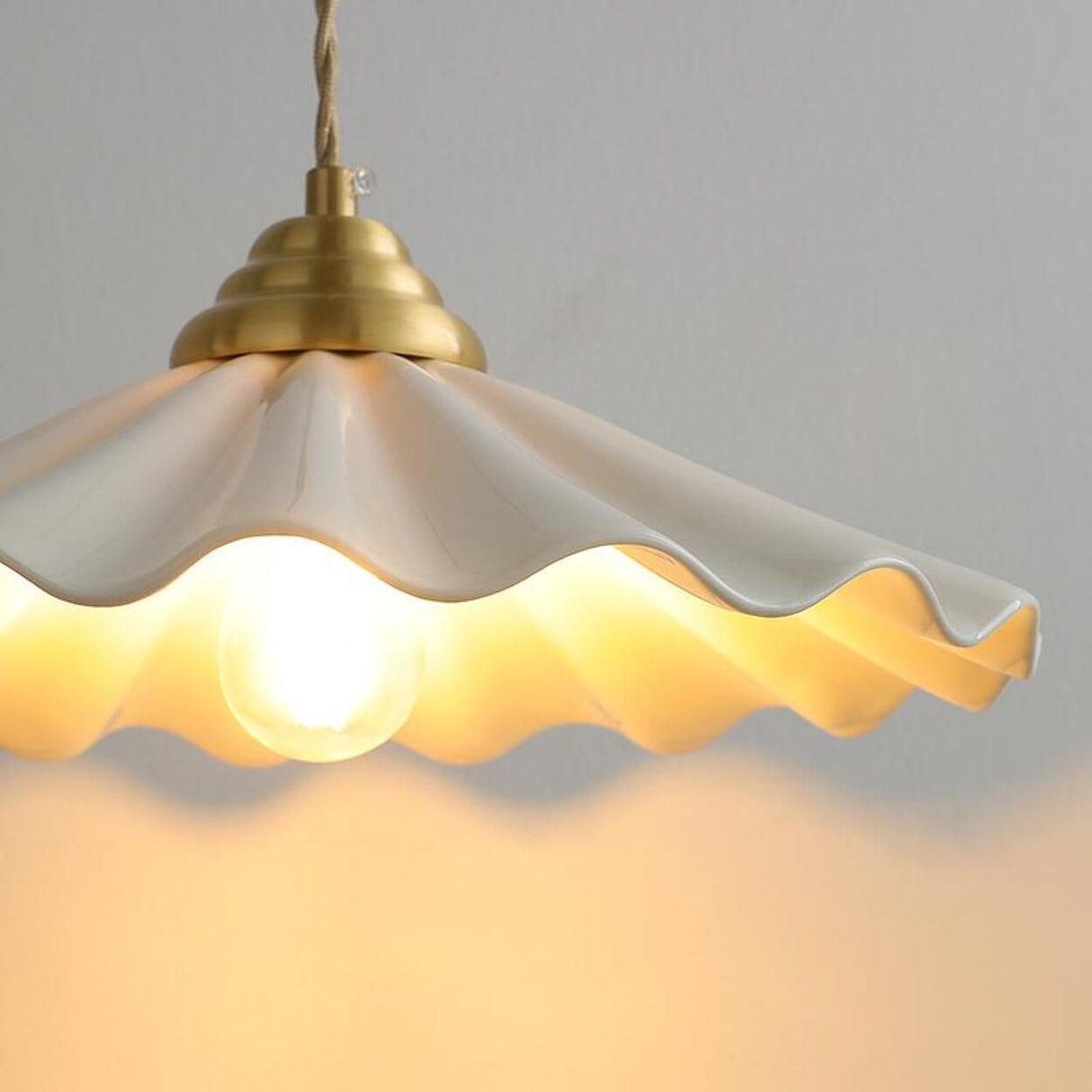 Elegant Bedroom White Ceramics Wavy Cone Pendant Light Image - 10