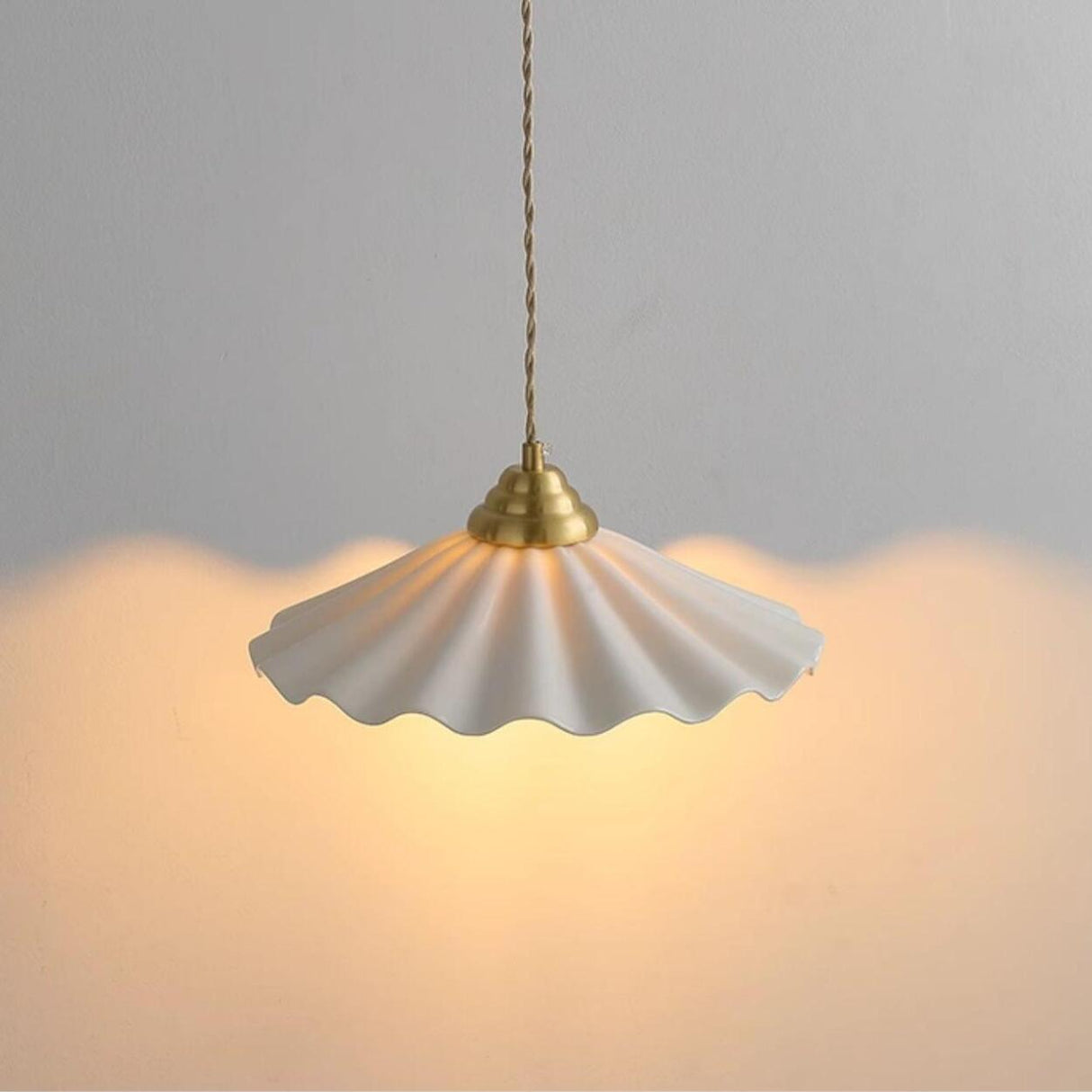 Elegant Bedroom White Ceramics Wavy Cone Pendant Light Image - 7