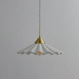 Elegant Bedroom White Ceramics Wavy Cone Pendant Light Image - 8