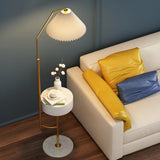 Elegant Bedside Cone Gold Floor Lamp with Side Table Image - 15