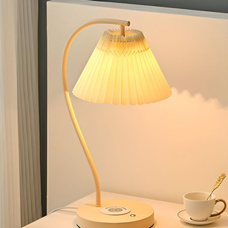 Elegant Beige Geometric Fabric Shade Smart Table Lamp Image - 6