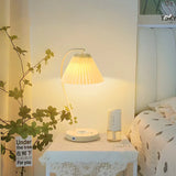 Elegant Beige Geometric Fabric Shade Smart Table Lamp Image - 9