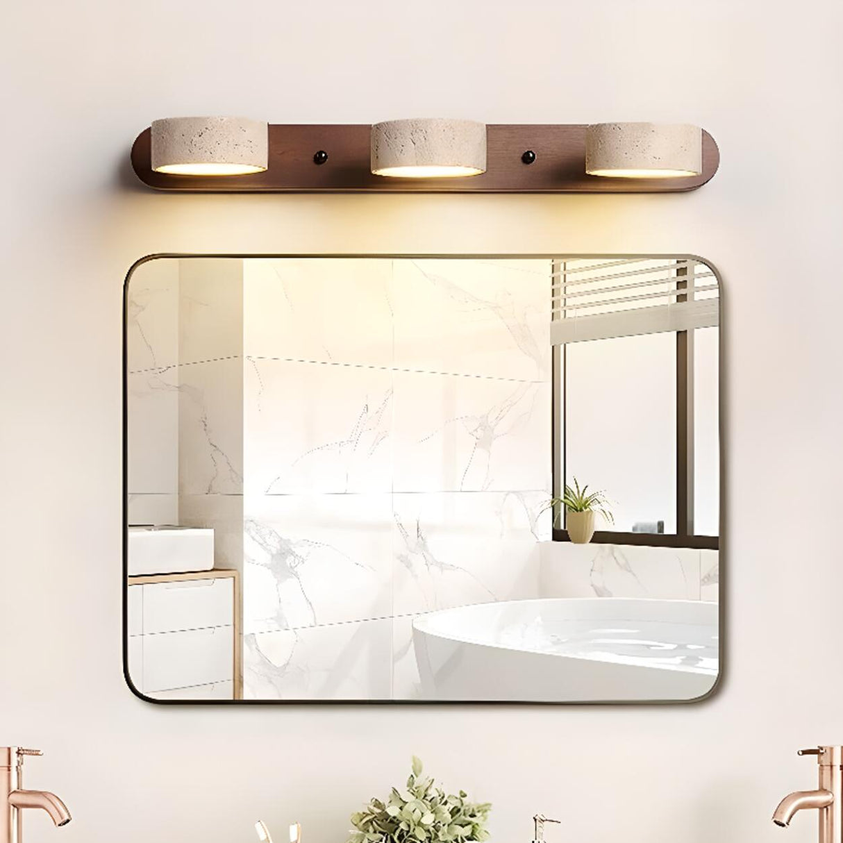 Elegant Beige Stone 3 Light Bathroom Vanity Light Image - 3