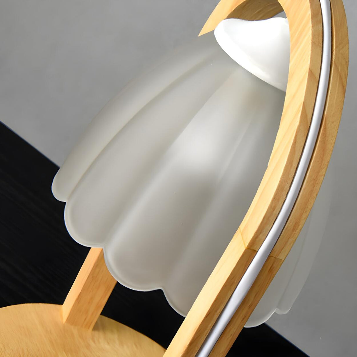 Elegant Bell Glass Wooden Candle Warmer Table Lamp Image - 9