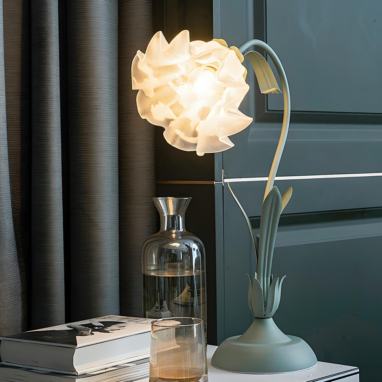 Elegant Bionic Flower Clear Bell Glass Shade Table Lamp Image - 4