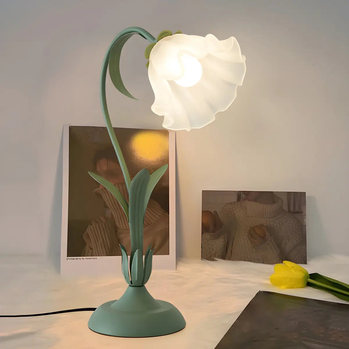 Elegant Bionic Flower White Bell Shade Table Lamp Image - 3