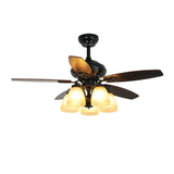 Elegant Black 5 Blade Glass Shade Ceiling Fan Light Image - 5