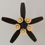 Elegant Black 5 Blade Glass Shade Ceiling Fan Light Image - 8