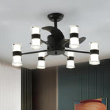 Elegant Black Column Shade Chandelier Fan with Light Image - 1