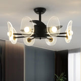 Elegant Black Column Shade Chandelier Fan with Light Image - 11