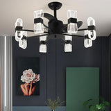 Elegant Black Column Shade Chandelier Fan with Light Image - 12