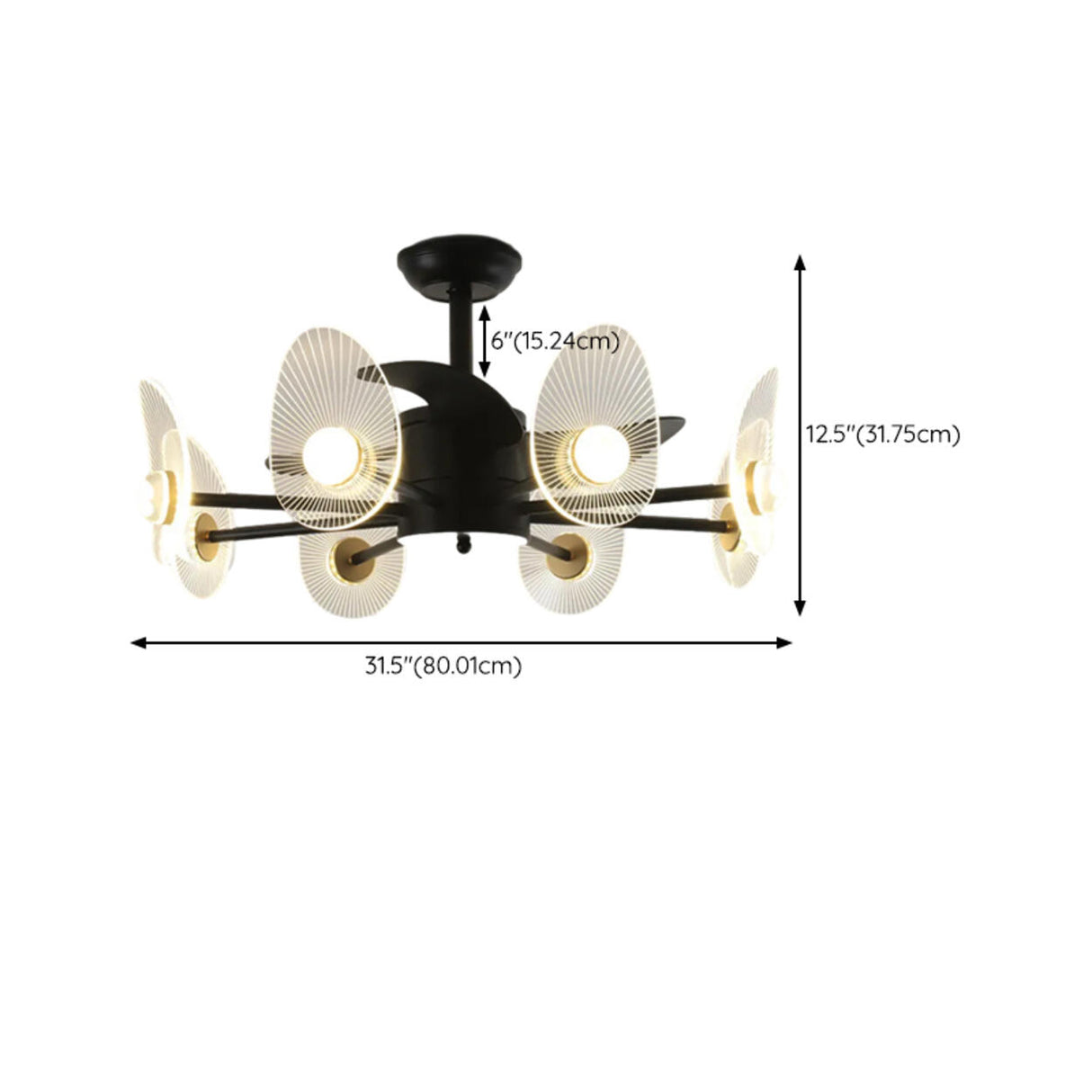 Elegant Black Column Shade Chandelier Fan with Light Image - 14