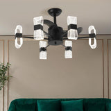 Elegant Black Column Shade Chandelier Fan with Light Image - 5