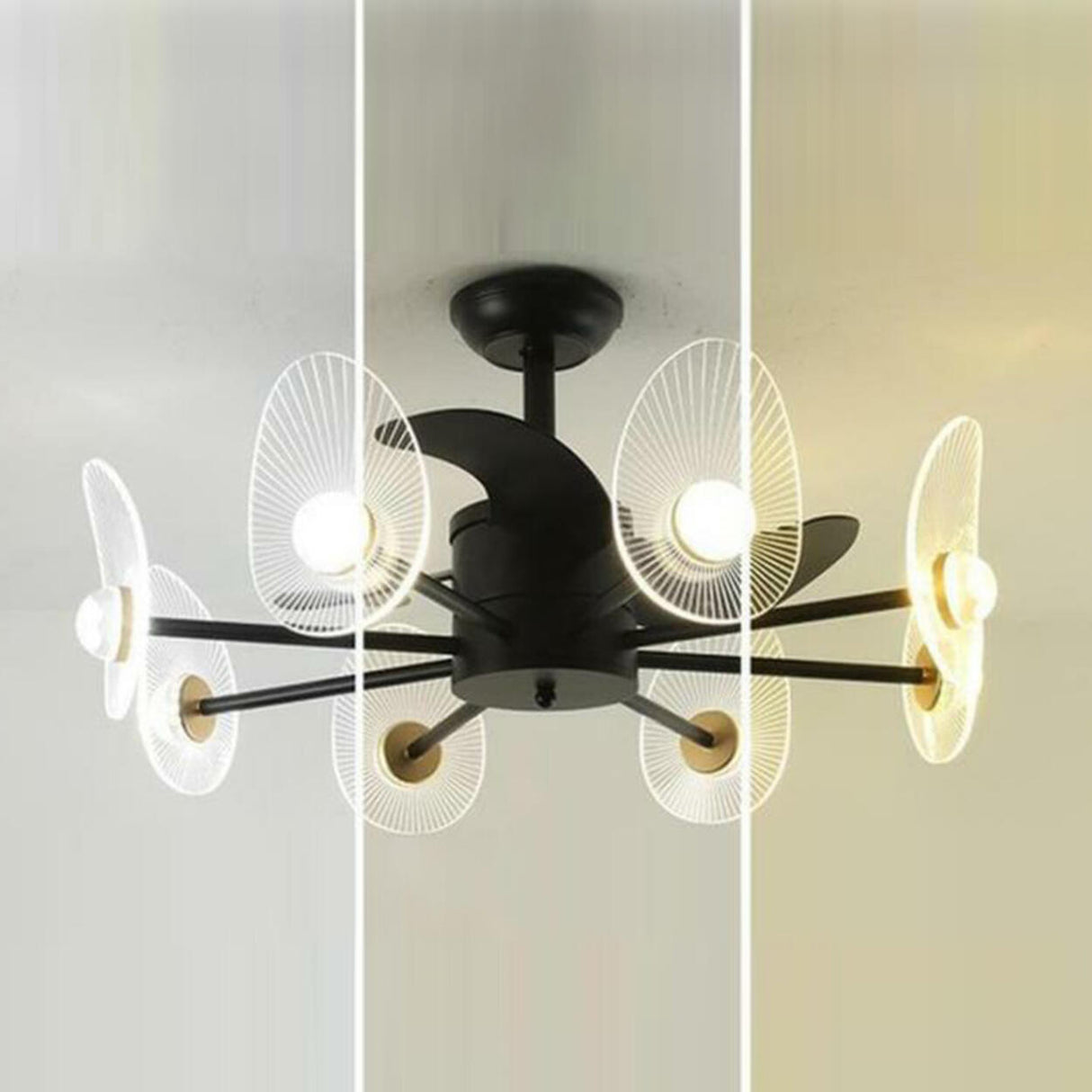 Elegant Black Column Shade Chandelier Fan with Light Image - 9