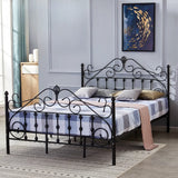 Elegant Black Headboard Metal Queen Open-Frame Panel Bed Image - 1