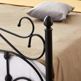 Elegant Black Headboard Metal Queen Open-Frame Panel Bed Image - 10