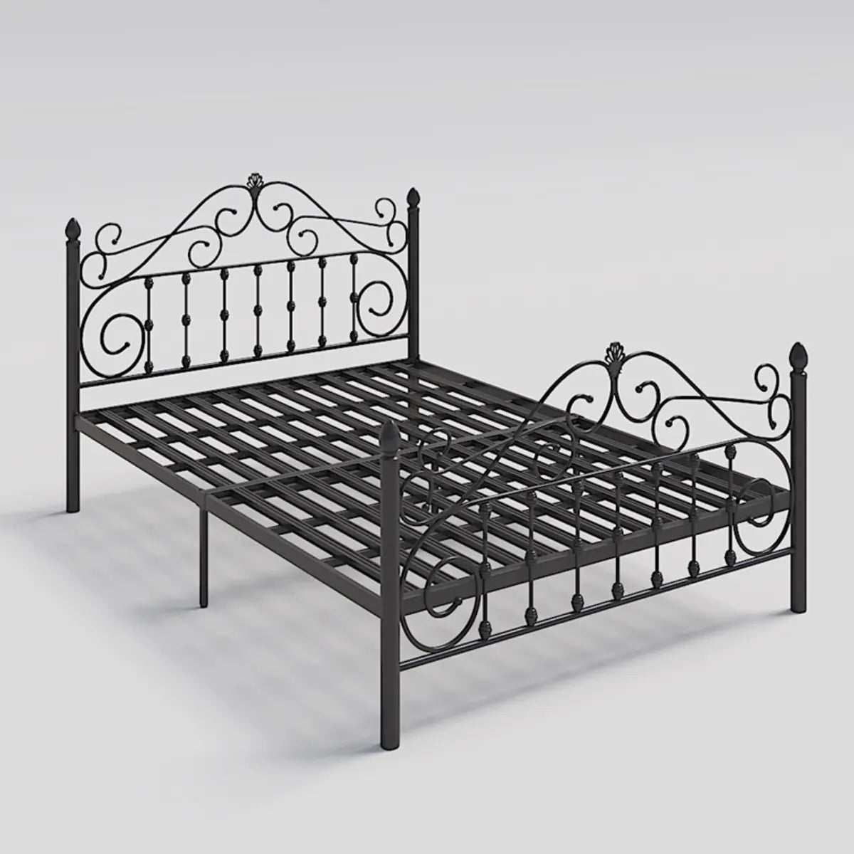 Elegant Black Headboard Metal Queen Open-Frame Panel Bed Image - 2